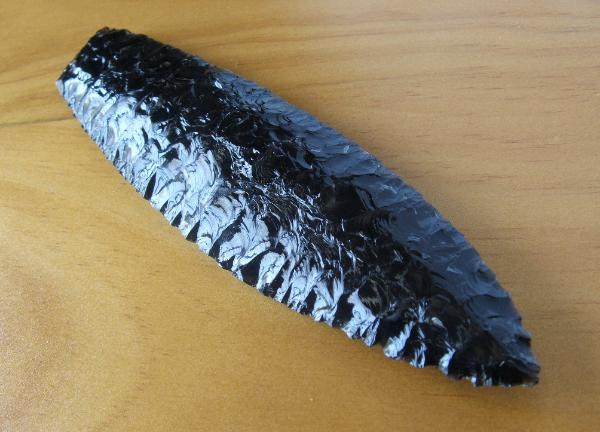 Paleo-Indian Agate Basin style spear point of black obsidian -- 2009 AD
