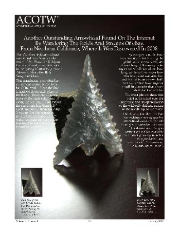 ACOTW--Vol2-Num1--January 2010--Arrowhead Collecting On The Web -- obsidian Shasta Gunther from northern California, ex Jennifer Peterson
